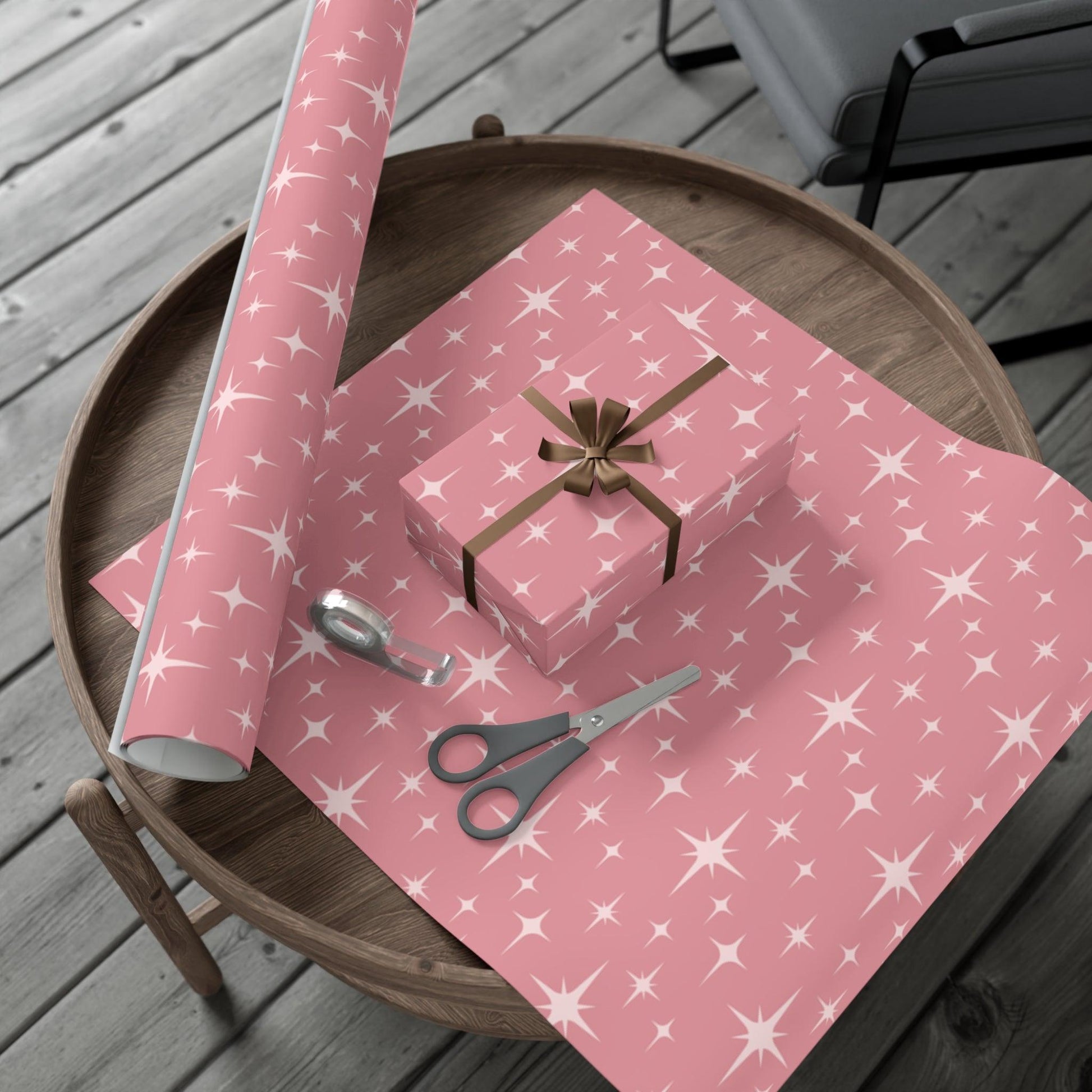 Retro 50's Atomic Starburst Mid Century Mod Pink Eco-Friendly Gift Wrap | lovevisionkarma.com