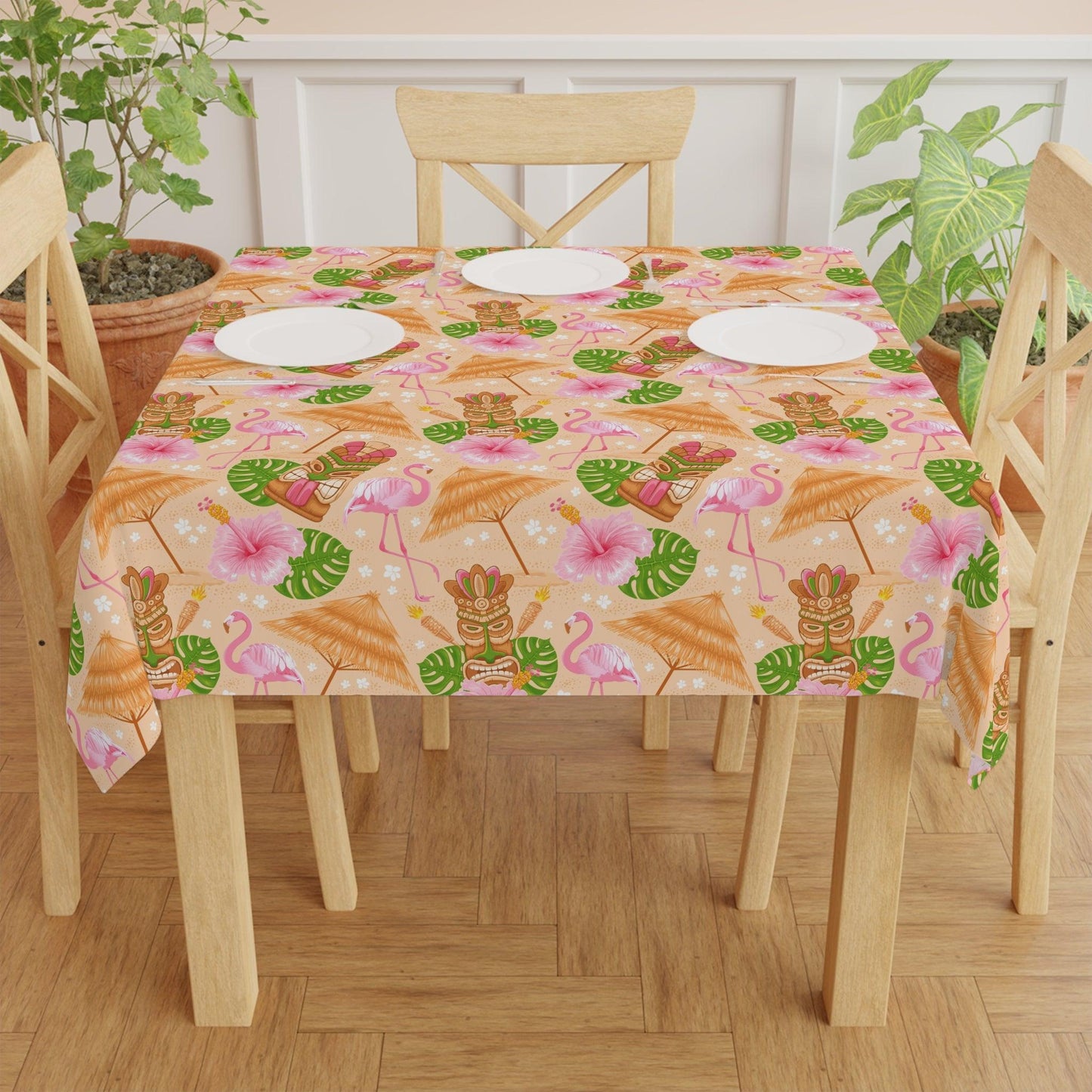 Tiki Retro Flamingo 60s Mid Century Multicolor Tablecloth | lovevisionkarma.com