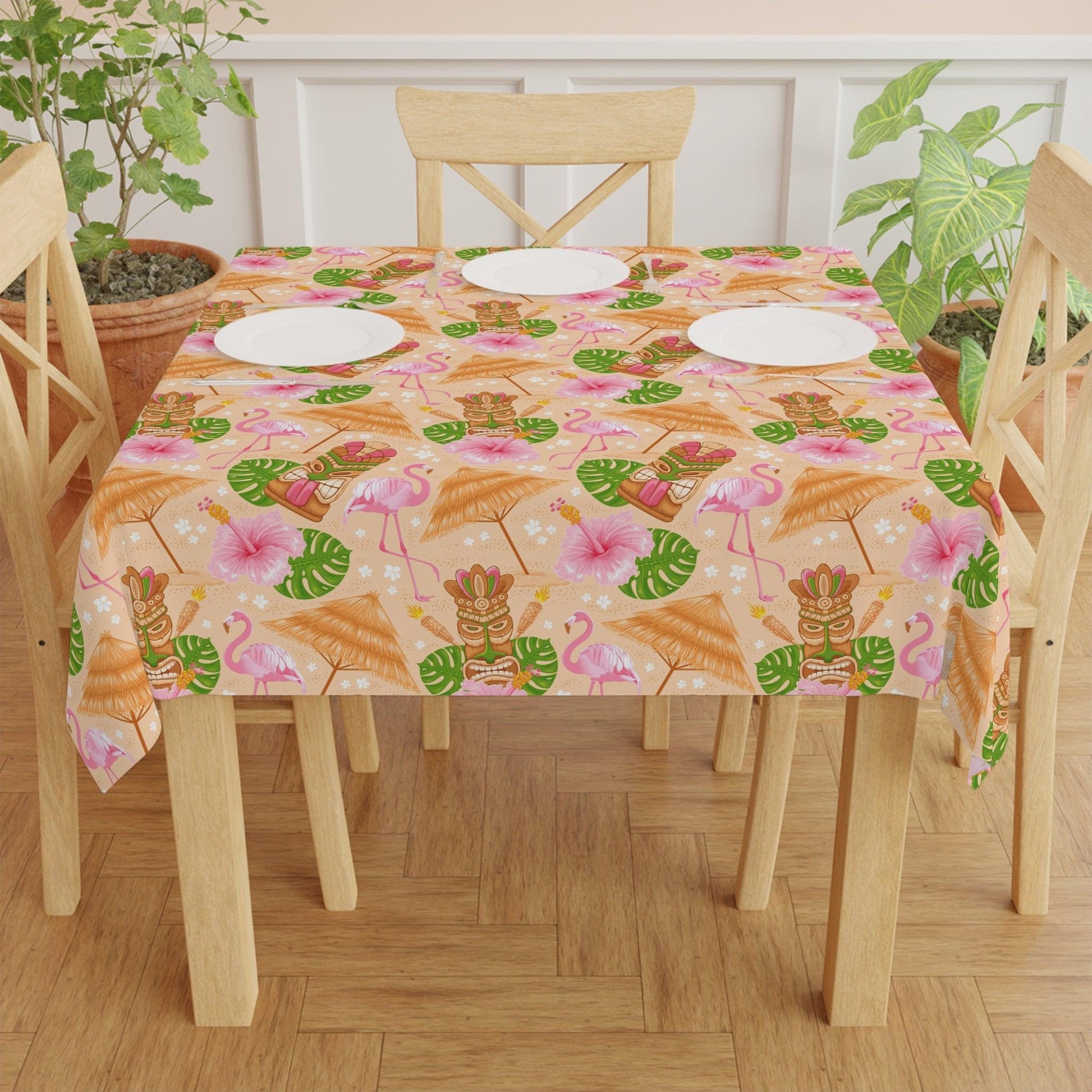 Tiki Retro Flamingo 60s Mid Century Multicolor Tablecloth | lovevisionkarma.com