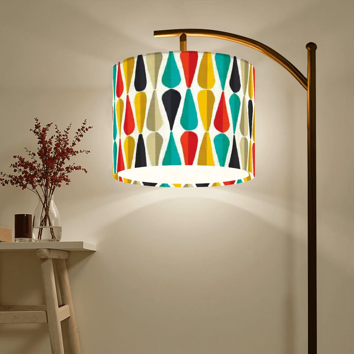 Retro 50s Mid Century Mod Bold Geometric Multicolor Arc Floor Lamp