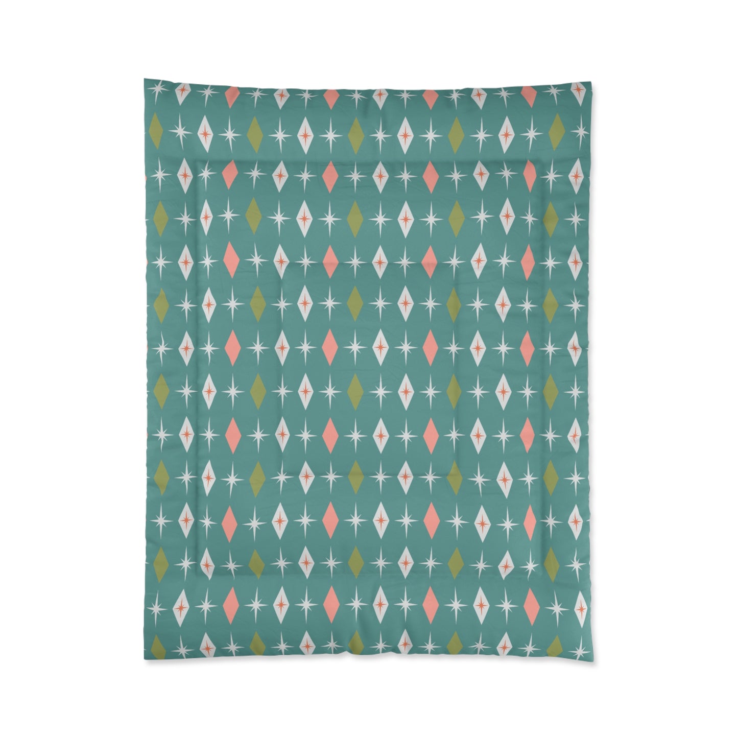 Retro 50s Atomic Burst & Diamond Mid Century Mod Teal, Pink & Green Comforter