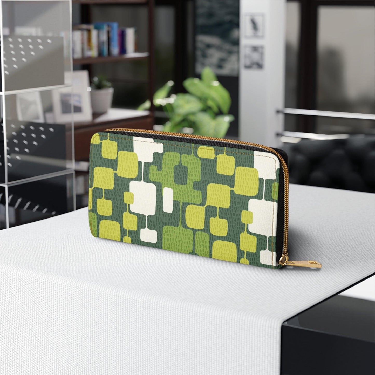 Retro 60s Groovy Abstract Mid Century Green Zipper Wallet | lovevisionkarma.com