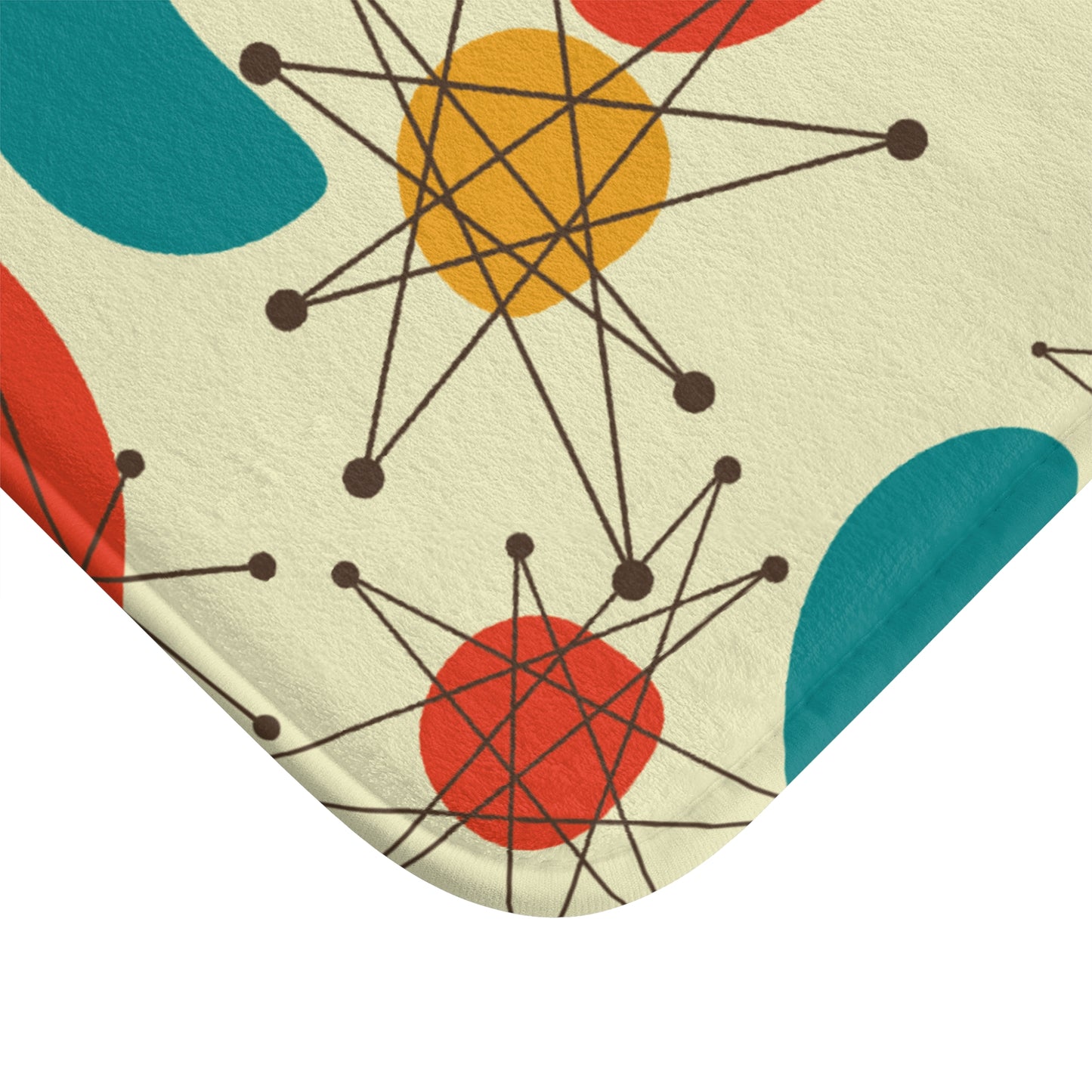 Retro Atomic Boomerang 50s 60s Mid Century Modern Blue & Orange Bath Mat