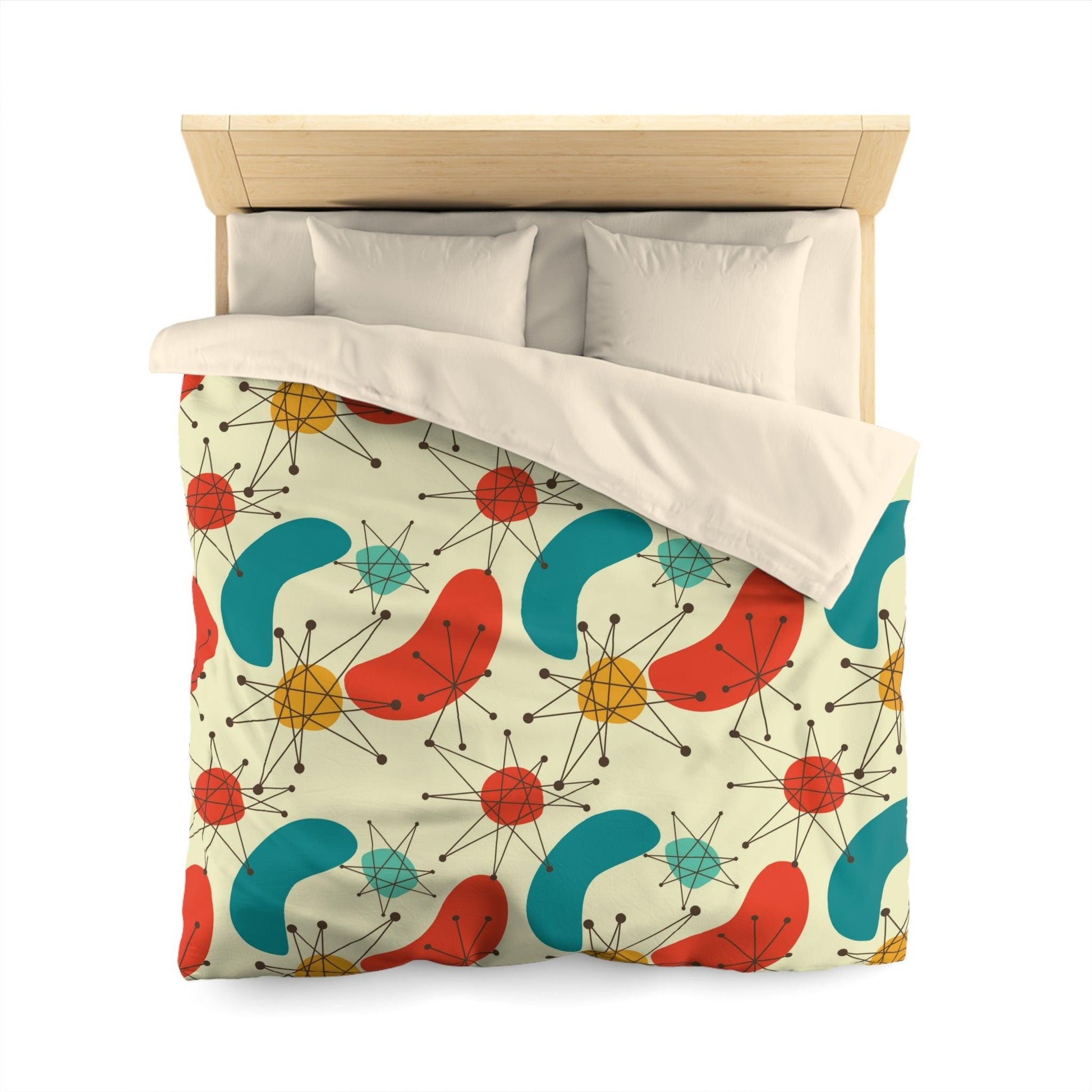 Retro Atomic Boomerang 50s 60s Blue & Orange Mid Century Modern Duvet Cover | lovevisionkarma.com