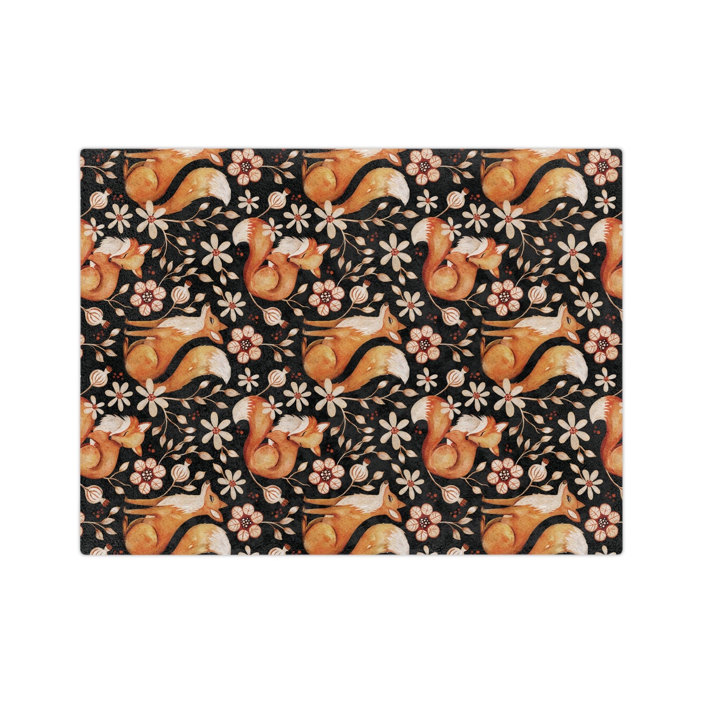 Enchanted Woodland Fox, Floral Dark Cottagecore Watercolor Style, Black Velveteen Microfiber Blanket