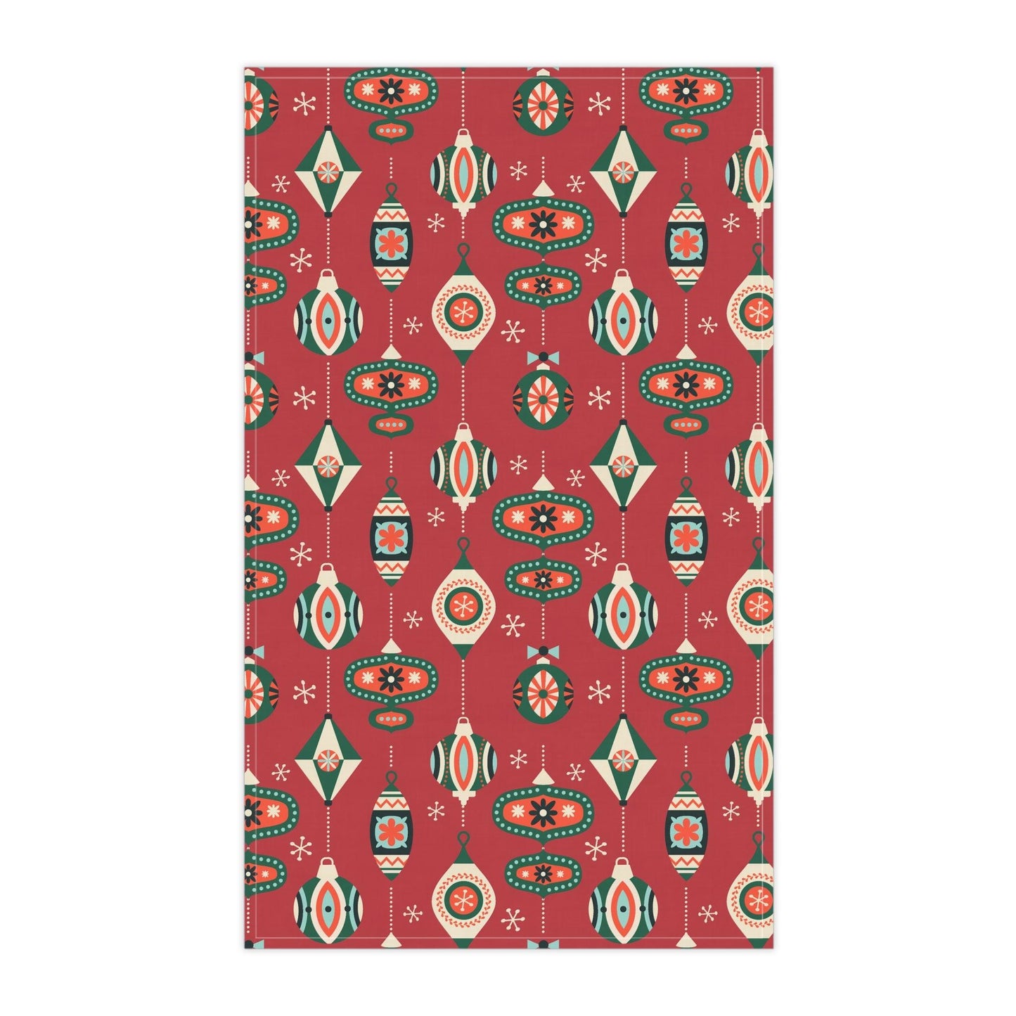 Retro 1950's Christmas Mid Century Modern Baubles & Ornaments Red Kitchen Tea Towel | lovevisionkarma.com