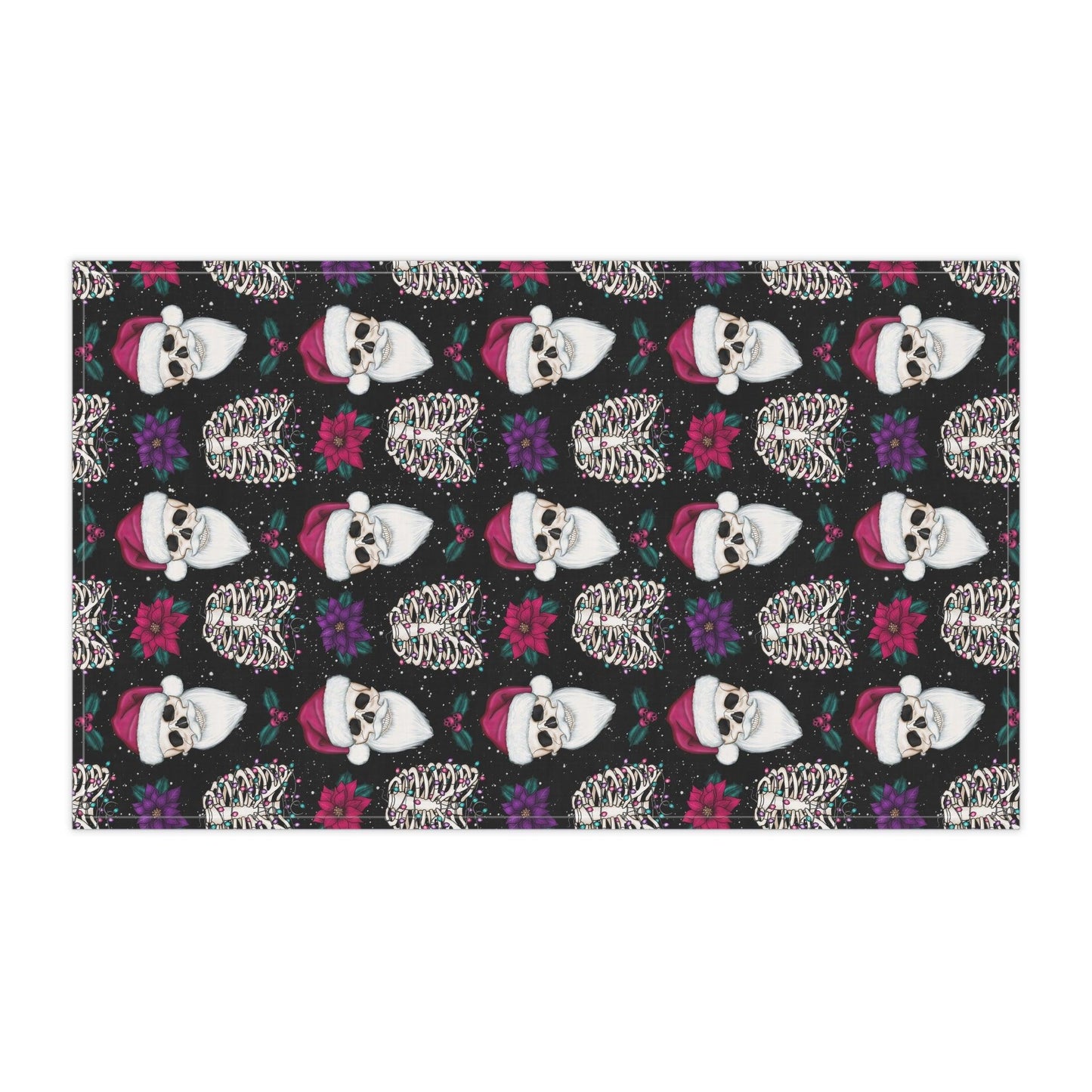 Skull Santa Goth Christmas, Creepy Scary Black Creepmas Holiday Kitchen Tea Towel | lovevisionkarma.com