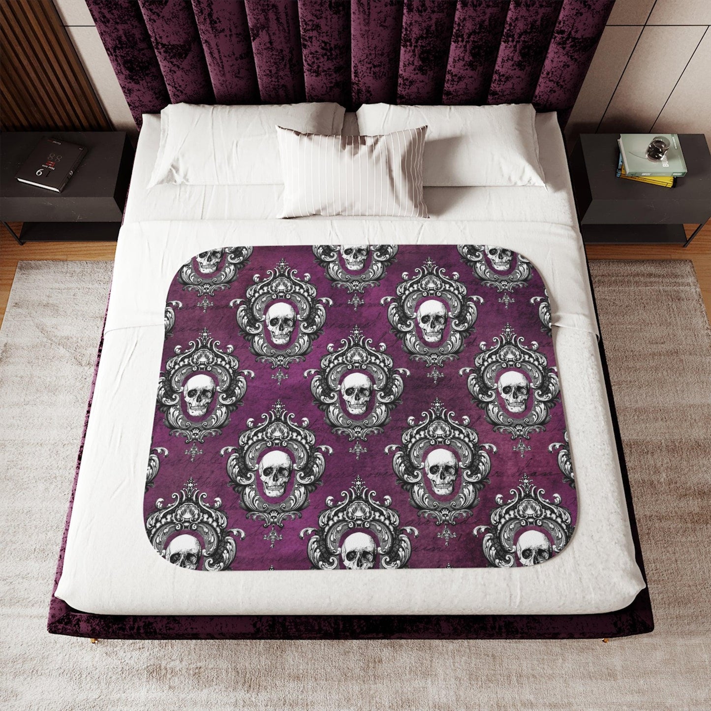 Gothic Skull Ornate Frame Purple Glam Goth Halloween Sherpa Blanket | lovevisionkarma.com