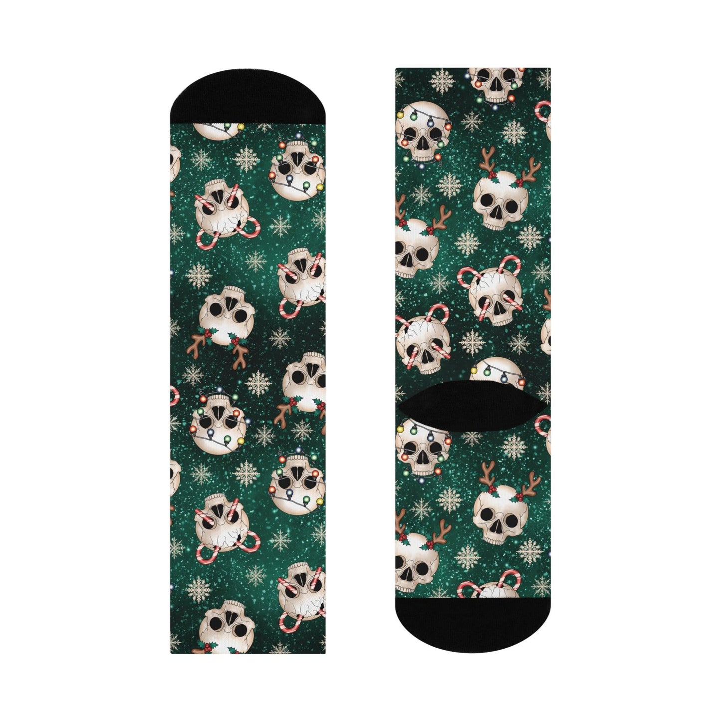 Christmas Ghosts and Skulls Mismatched Gothmas Red and Green Creepmas Cushioned Crew Socks | lovevisionkarma.com