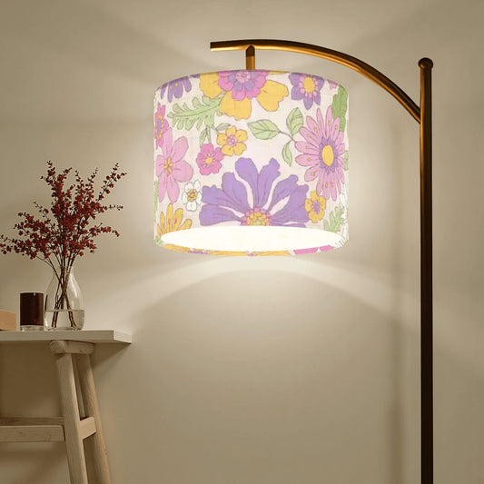 Retro 60s 70s Groovy Boho Flowers Pink, Yellow & Purple Mid Century Modern Arc Floor Lamp