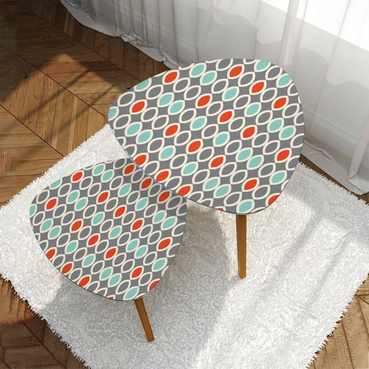 Retro 50's Mid Century Mod Ovals Gray, Blue & Orange Nesting Accent Tables