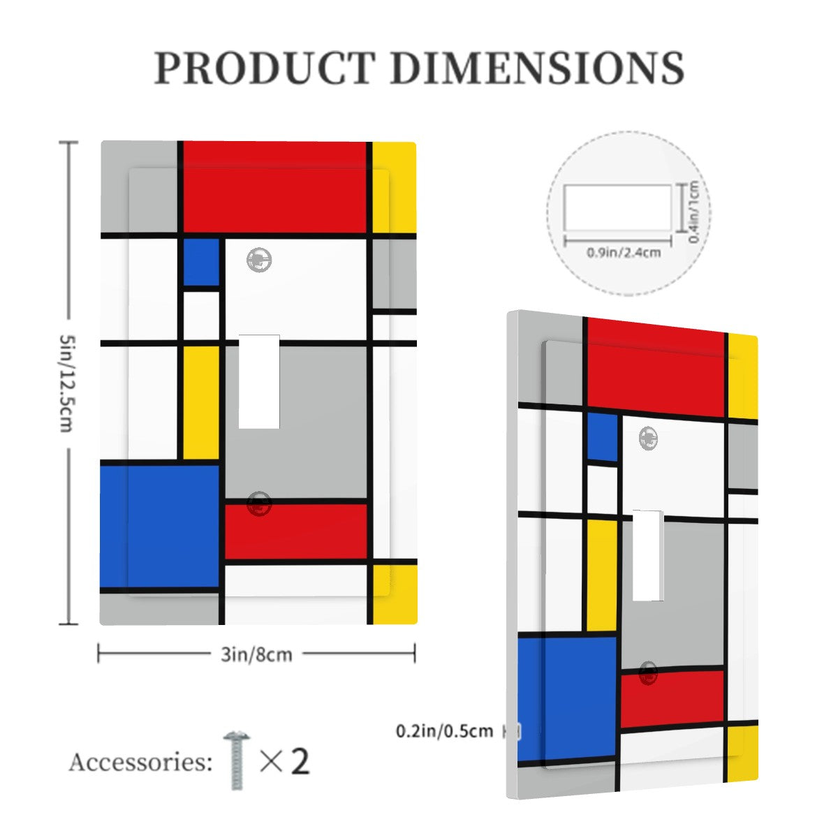 Retro MCM Mondrian Inspired Abstract Art Single Toggle Light Switch Cover (1-Gang Wall Plate)