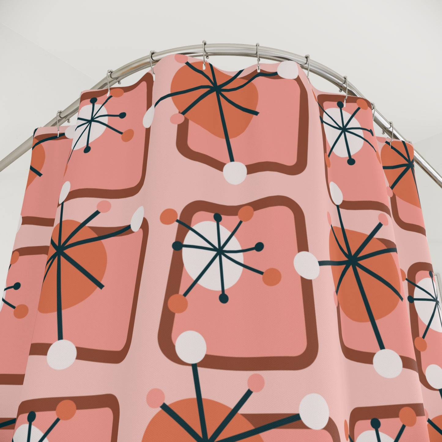 Mid Century 50's Atomic Burst Retro Pink Shower Curtain