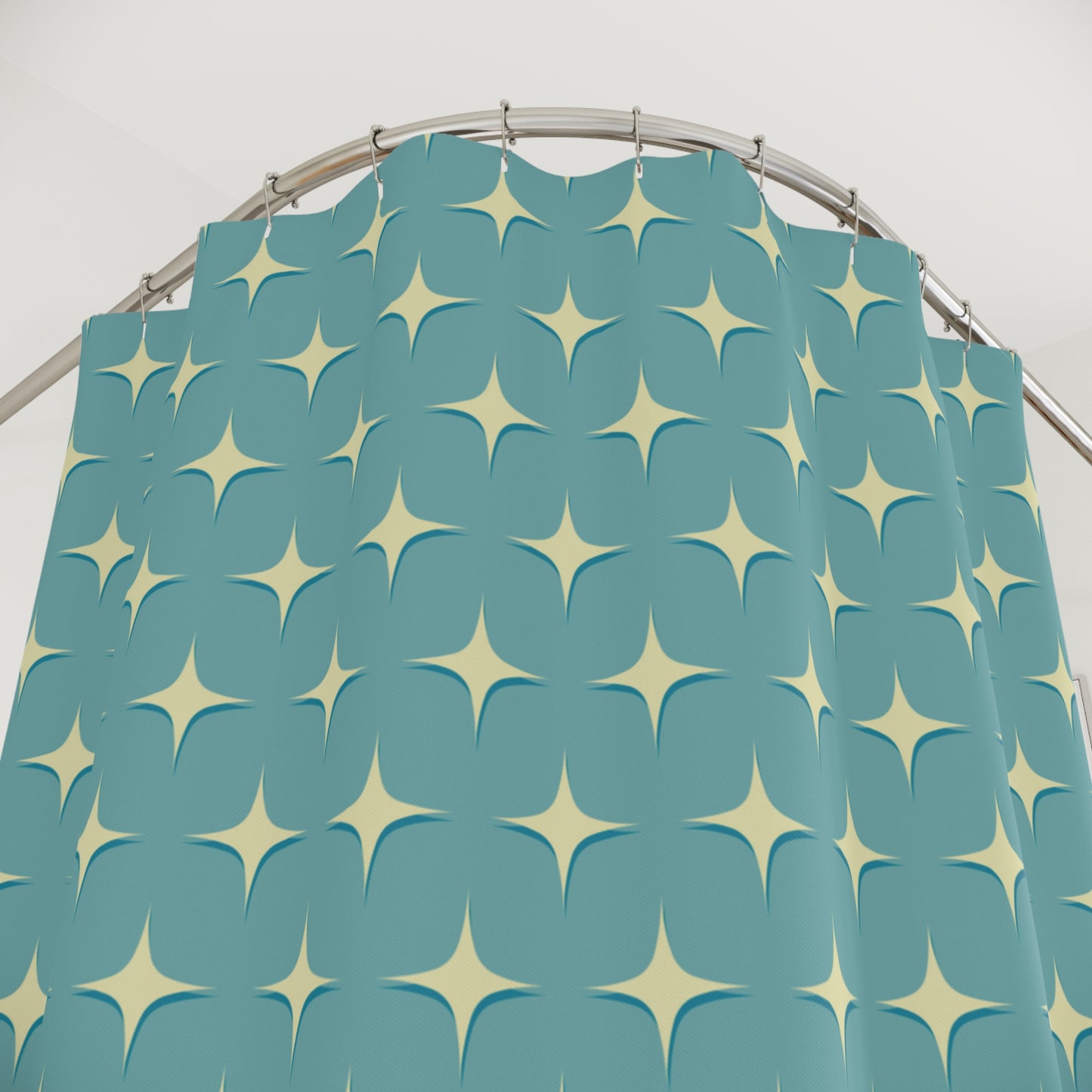 Mid Century Atomic Starburst Blue Shower Curtain