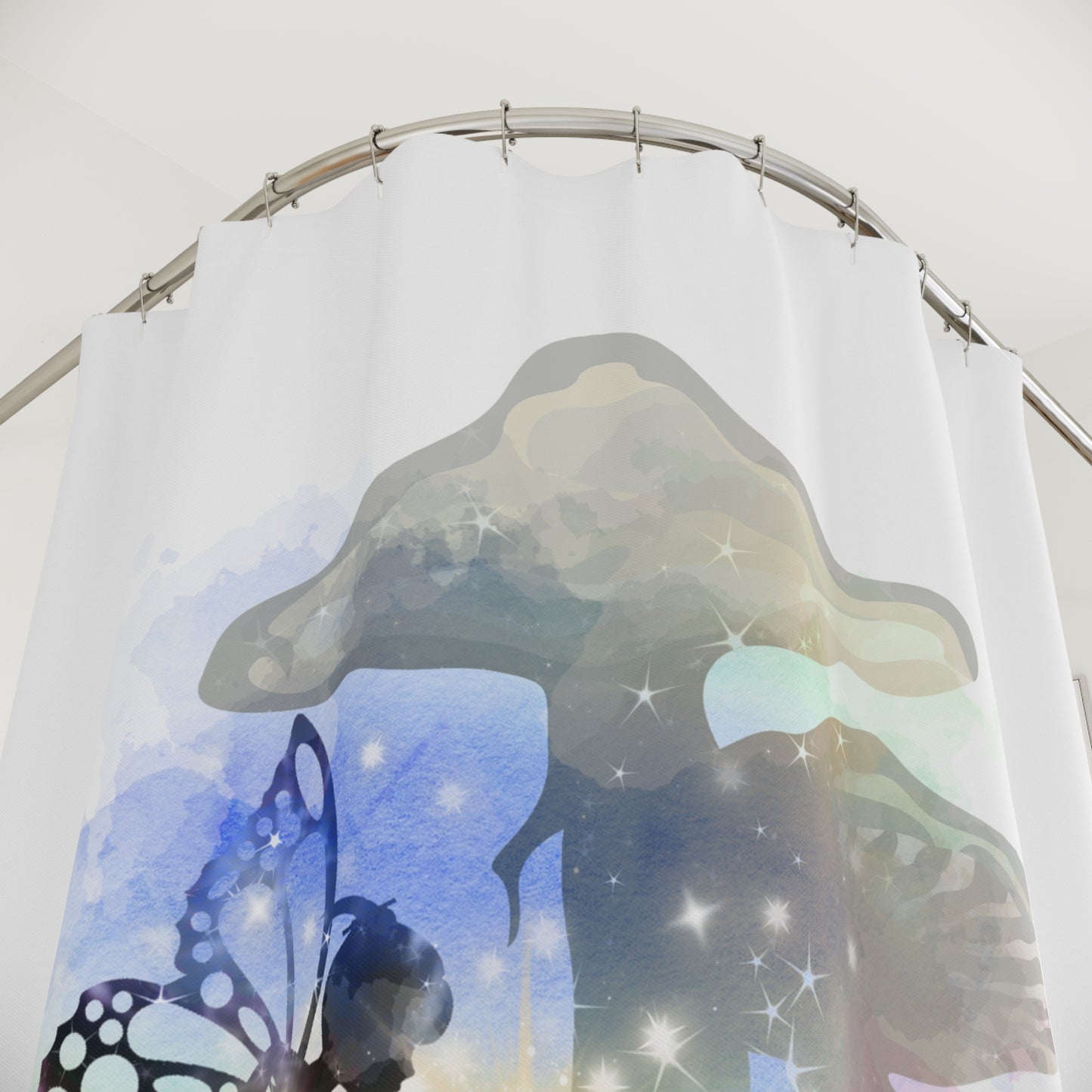 Fairy and Toad Stool Watercolor Style Whimsical Shower Curtain