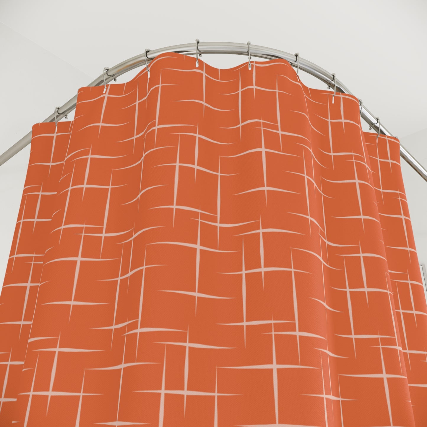 Retro 50s Abstract Lines Mid Century Modern Orange Shower Curtain