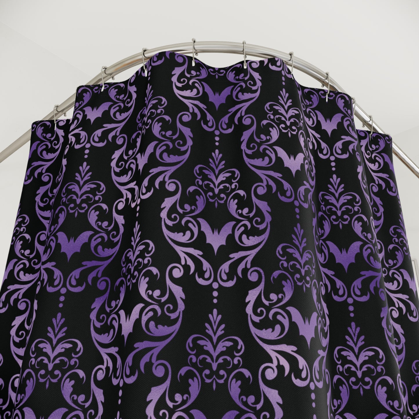 Dark Academia Damask Bat, Victorian Goth Inspired Purple & Black Glam Goth Shower Curtain