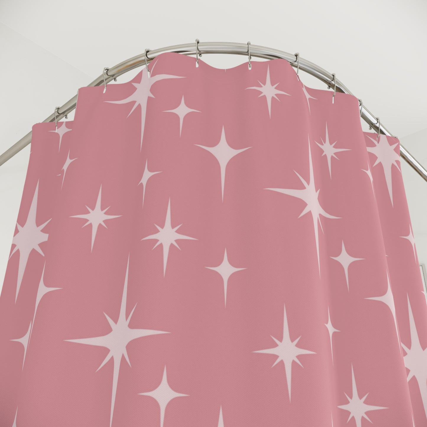 Retro 50s Atomic Starburst Pink Mid Century Modern Shower Curtain
