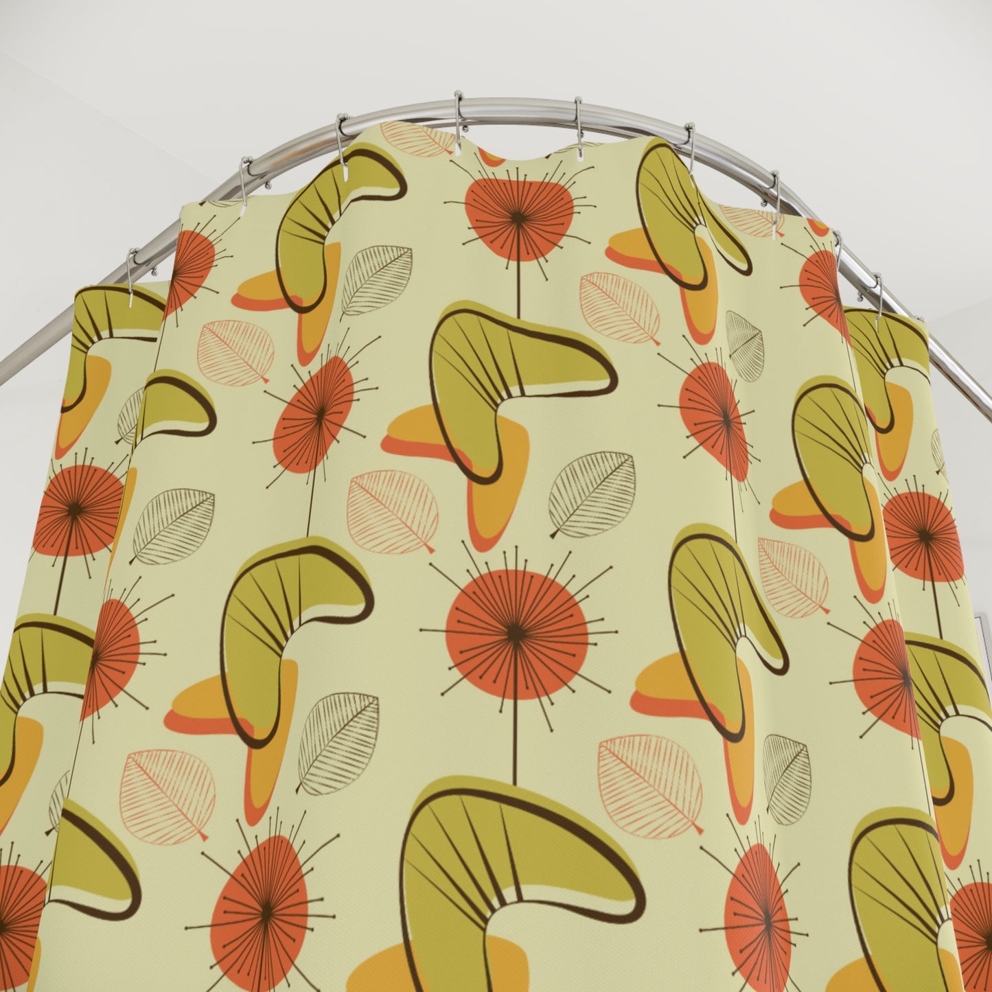 Retro Atomic Boomerangs & Leaves MCM Orange, Green & Yellow Shower Curtain
