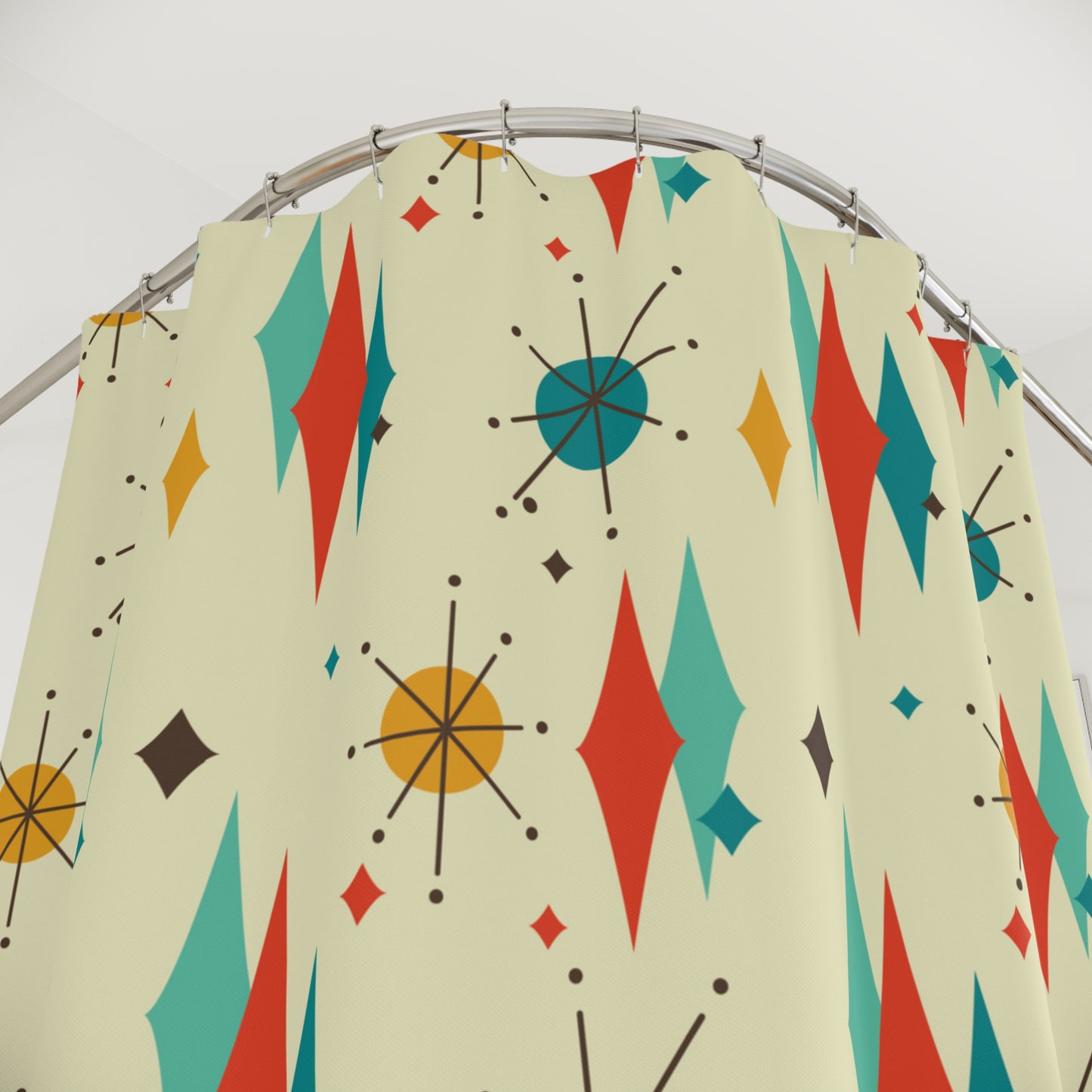 Retro 1950s Atomic Diamond & Starburst Mid Century Mod Multicolor Shower Curtain