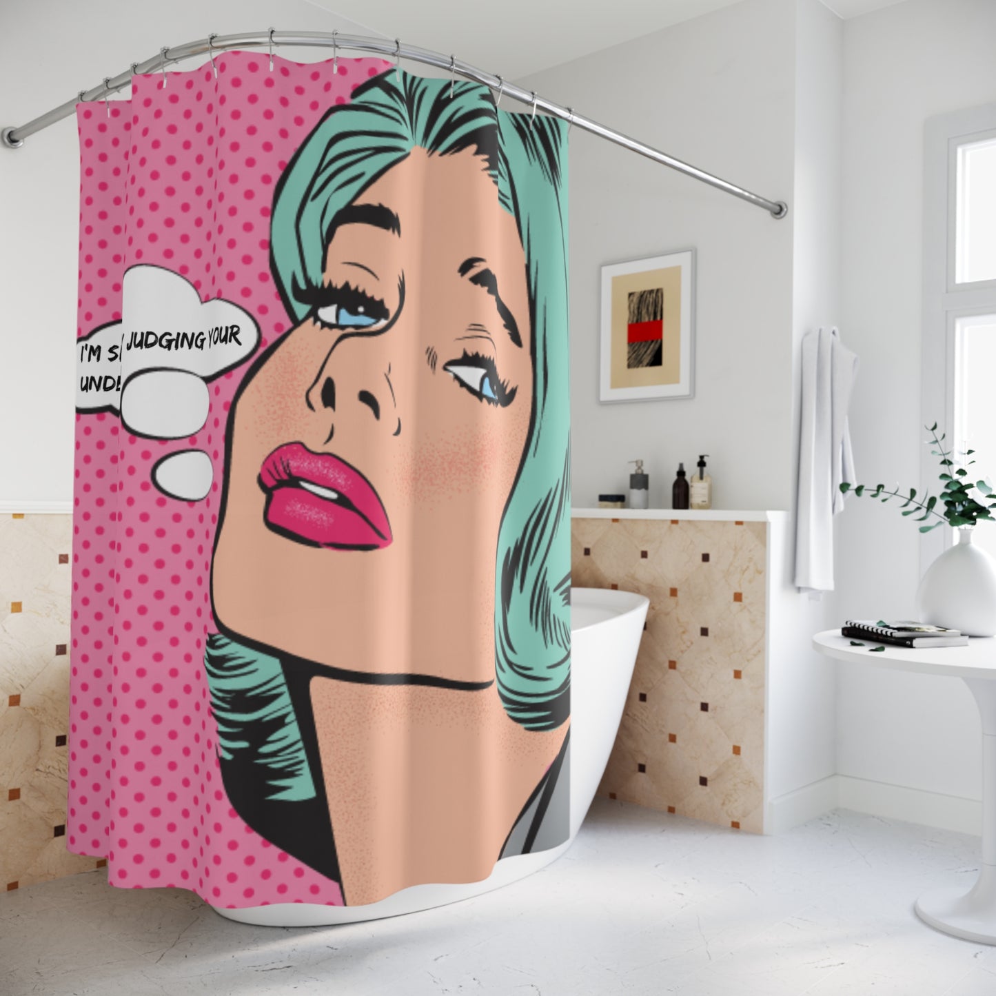 "Silently Judging" Comic Pop Art Funny Shower Curtain