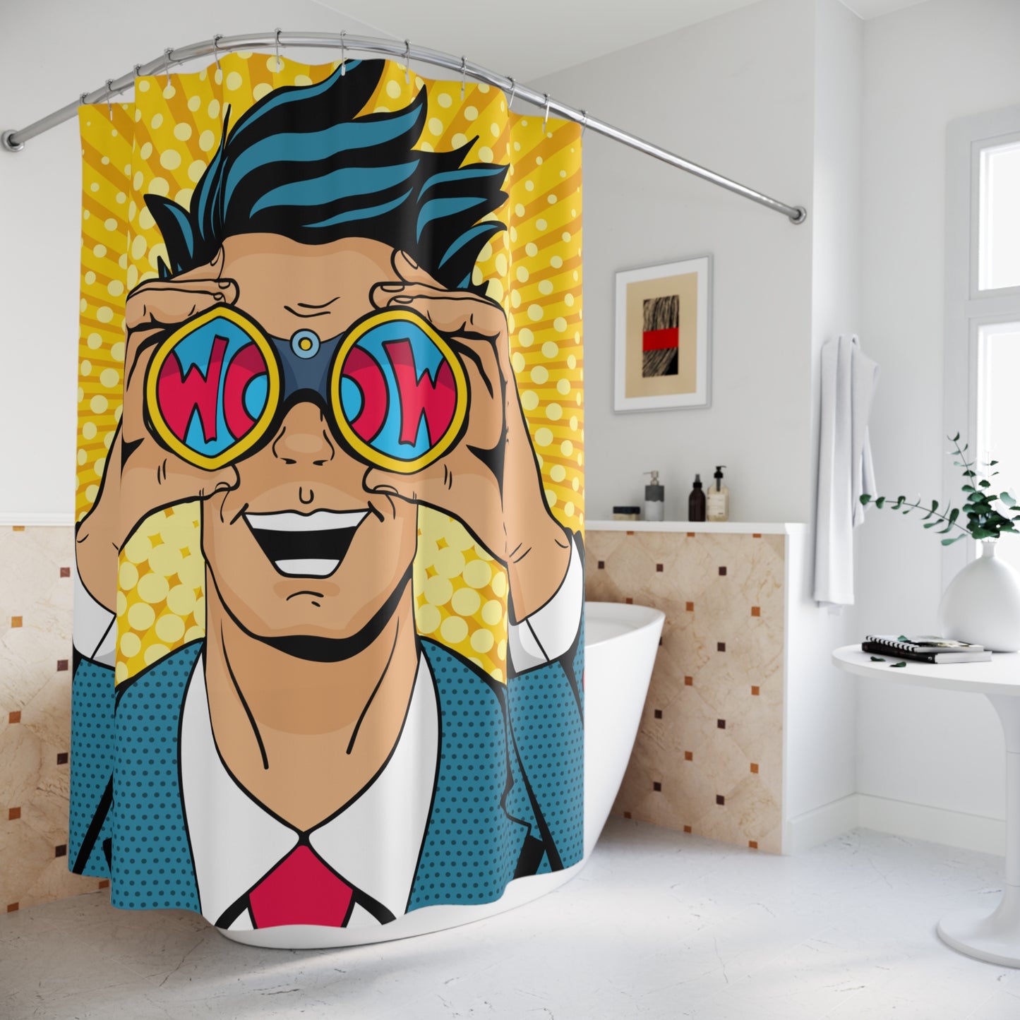 "Wow" Man Comic Pop Art Funny Shower Curtain