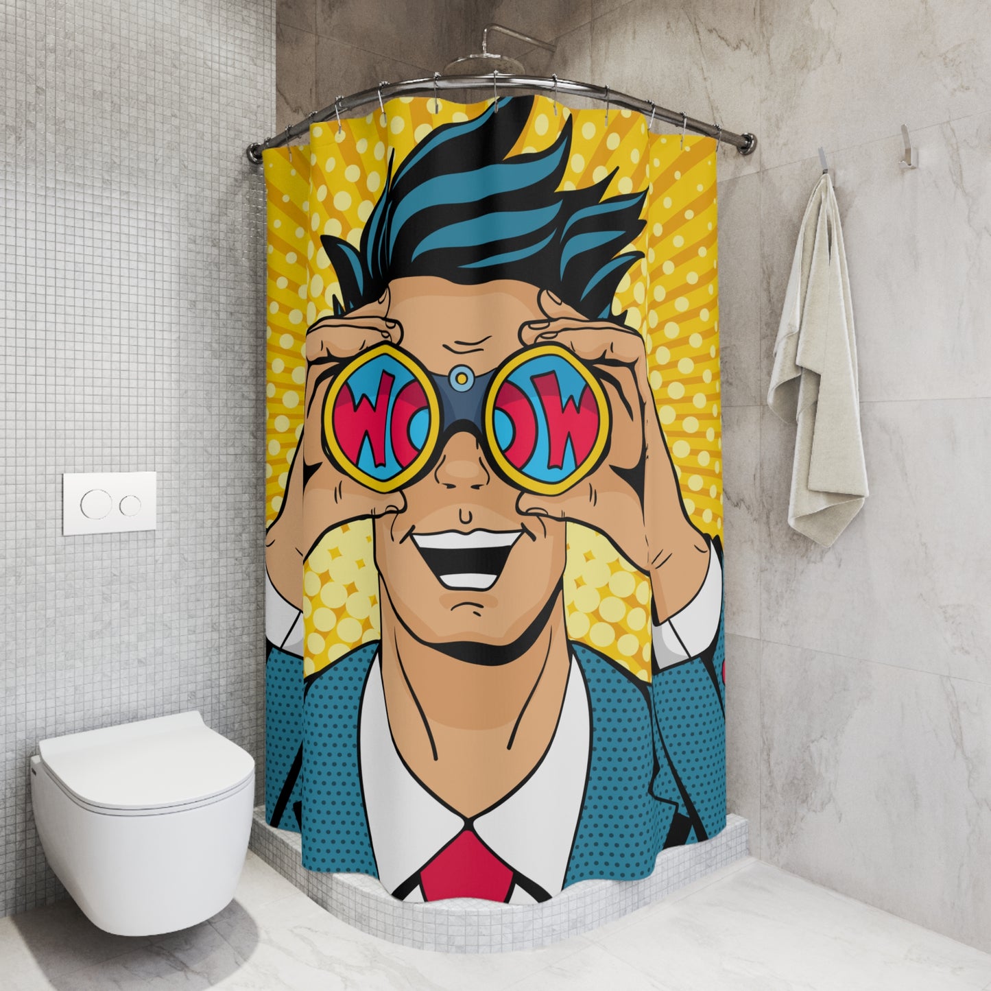 "Wow" Man Comic Pop Art Funny Shower Curtain