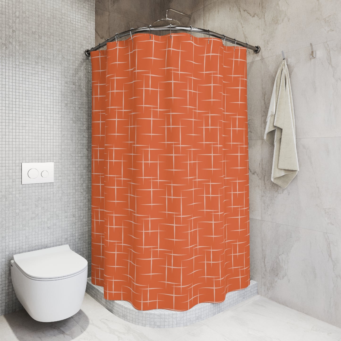 Retro 50s Abstract Lines Mid Century Modern Orange Shower Curtain
