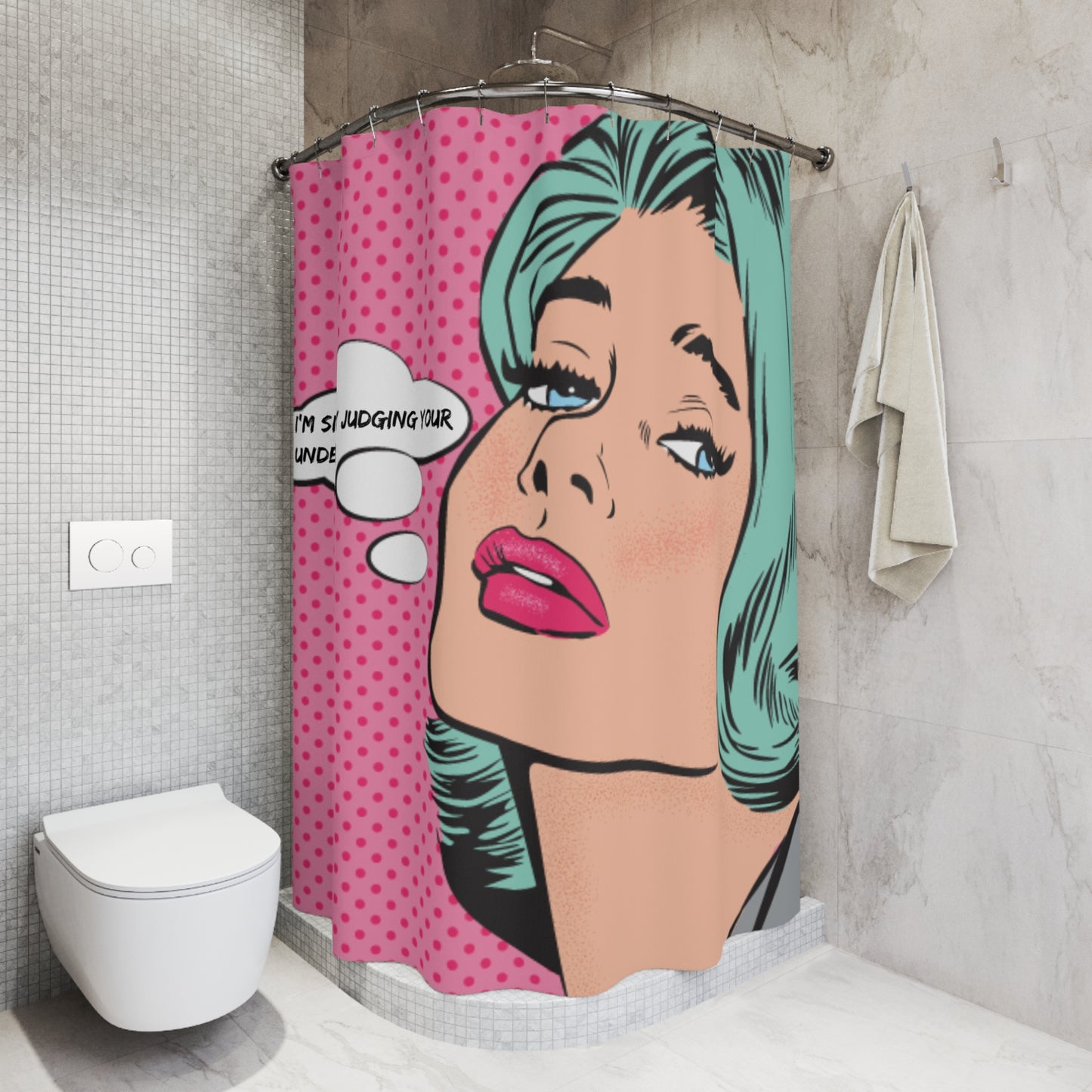"Silently Judging" Comic Pop Art Funny Shower Curtain