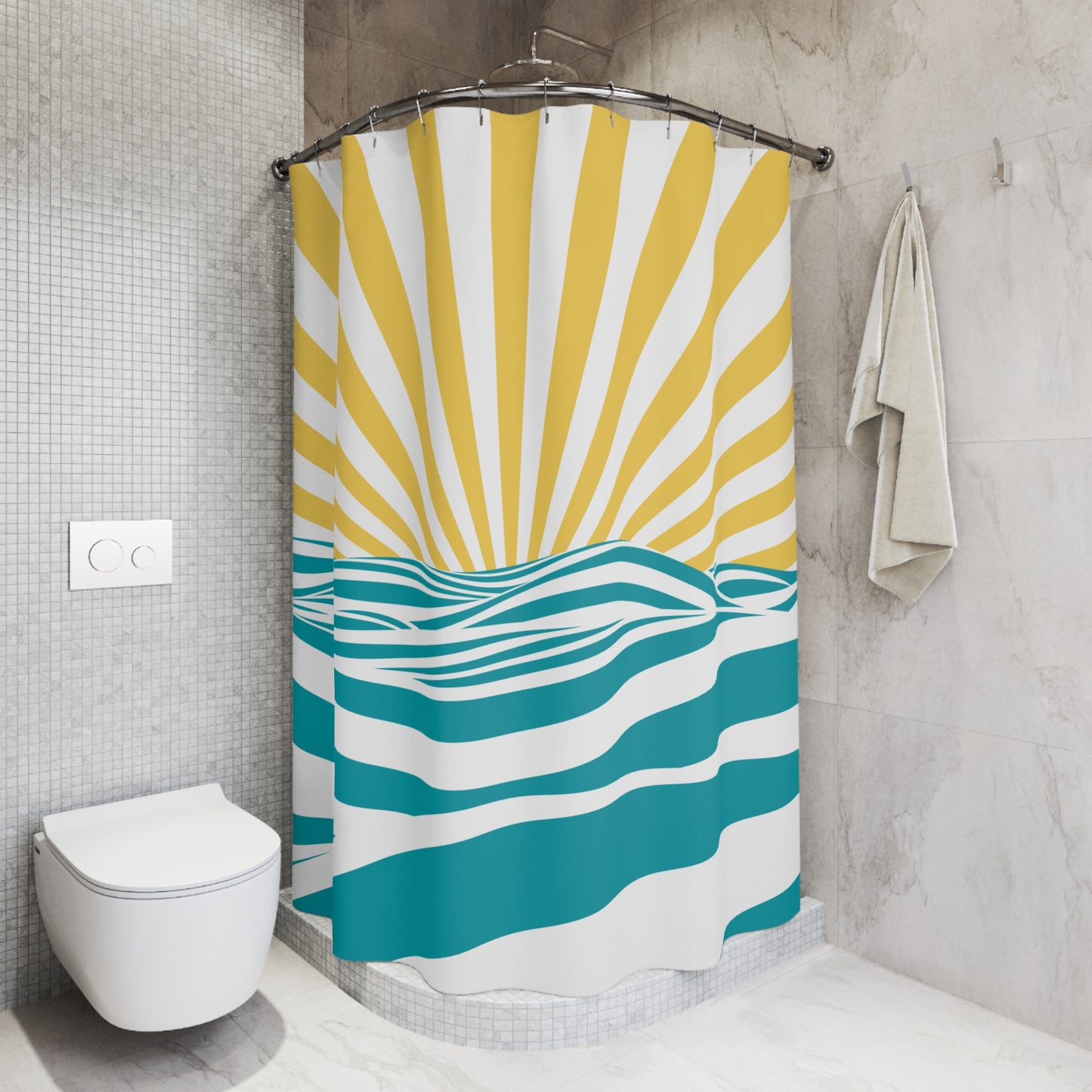 Minimalist Boho Sunrise Yellow, White & Blue MCM Shower Curtain
