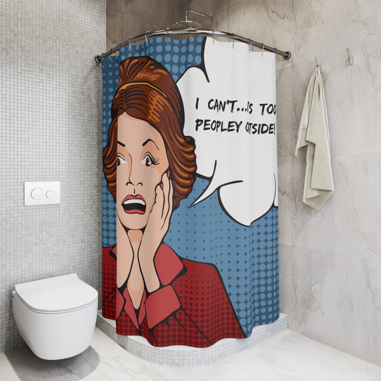"Too Peopley" Funny Comic Pop Art Shower Curtain