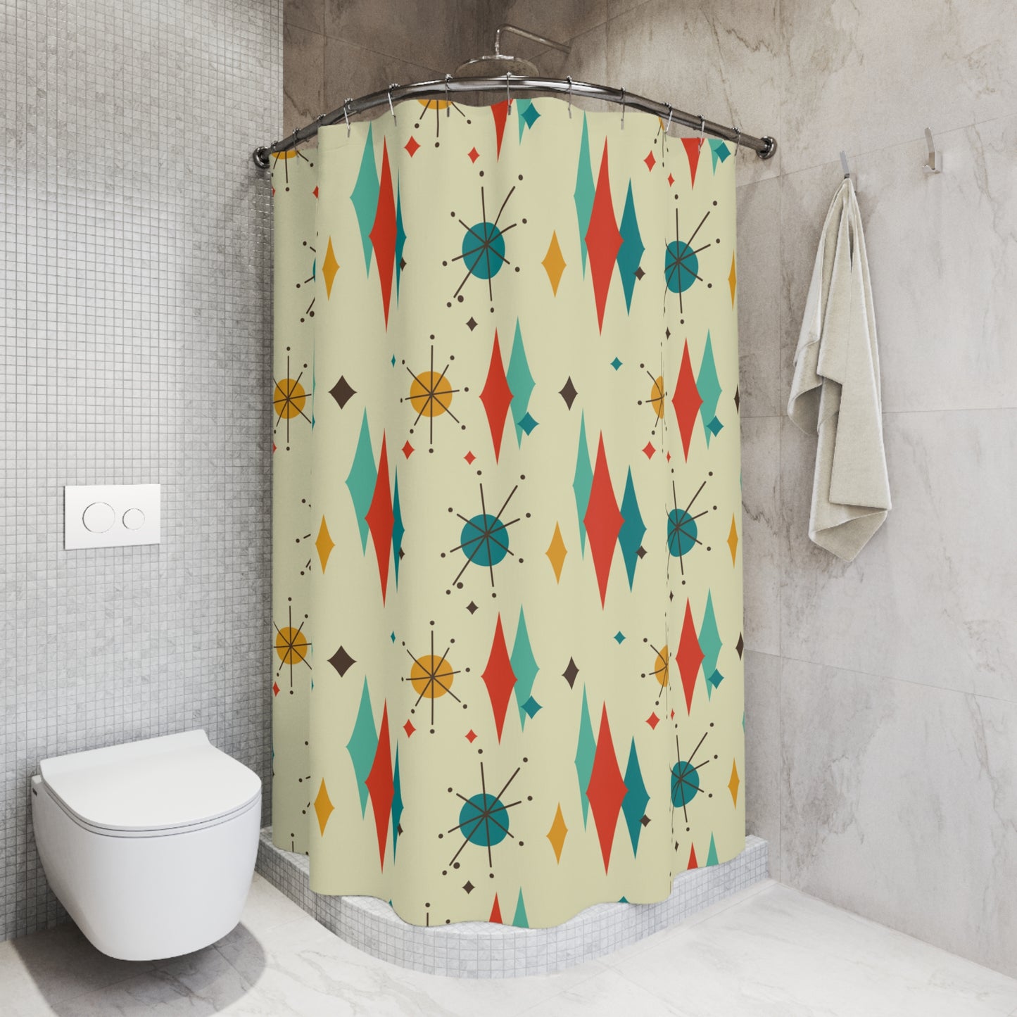 Retro 1950s Atomic Diamond & Starburst Mid Century Mod Multicolor Shower Curtain