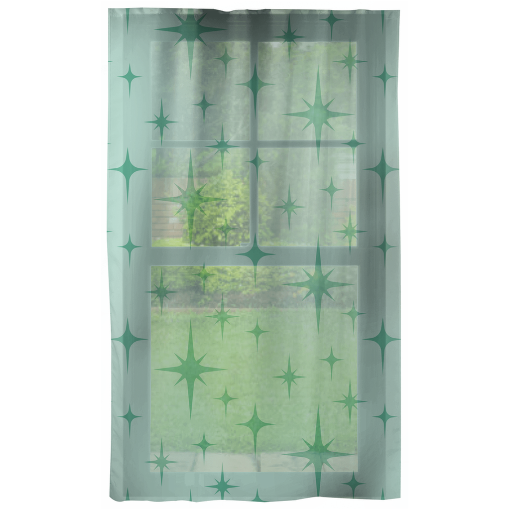 Mid Century Starburst Mint Green Sheer Curtain | lovevisionkarma.com