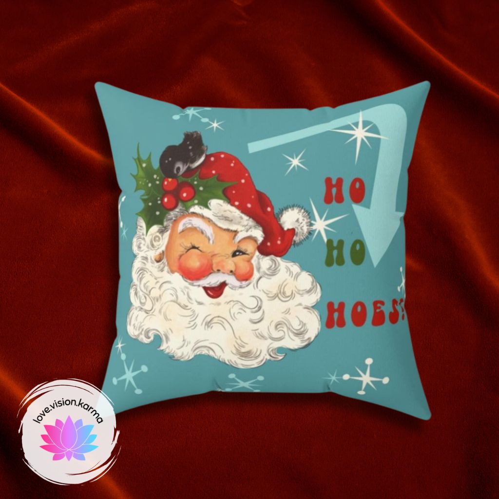 Funny Vintage Santa "Ho Ho Hoes!" Mid Century Mod Retro Christmas Pillow