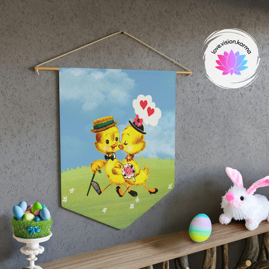 Vintage Easter Chicks Mid Century Mod Wall Pennant