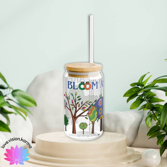 Groovy Hippie Trees Boho Retro MCM Multicolor Glass Can Sipper