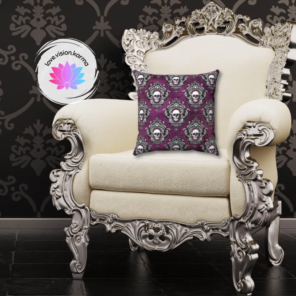 Gothic Skulls Halloween Pillow Purple Glam Goth Decor | lovevisionkarma.com