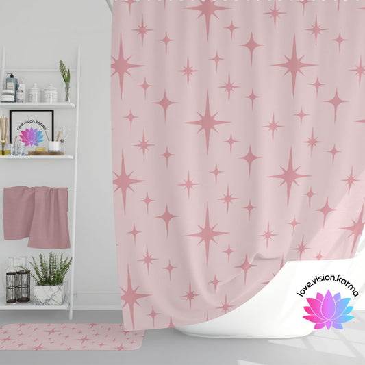 Retro 50s Pink Atomic Starburst Mid Century Modern Shower Curtain