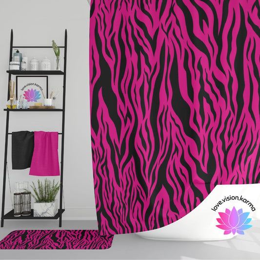 Pink Tiger Stripe Animal Print Shower Curtain