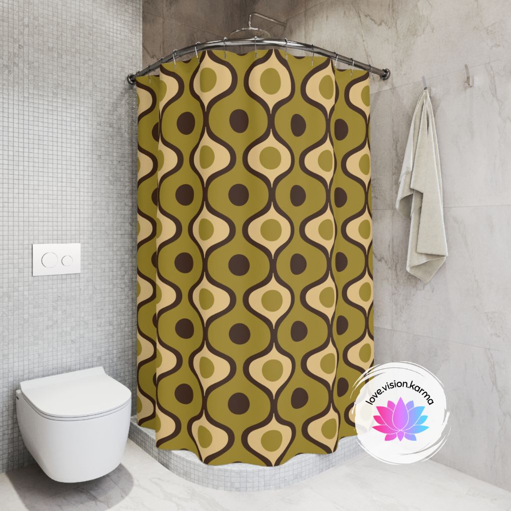 Retro Mid Century Geometric Waves Olive Green Shower Curtain