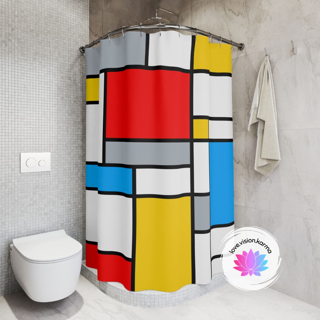 Retro Mondrian Inspired Abstract Art Colorful MCM Shower Curtain