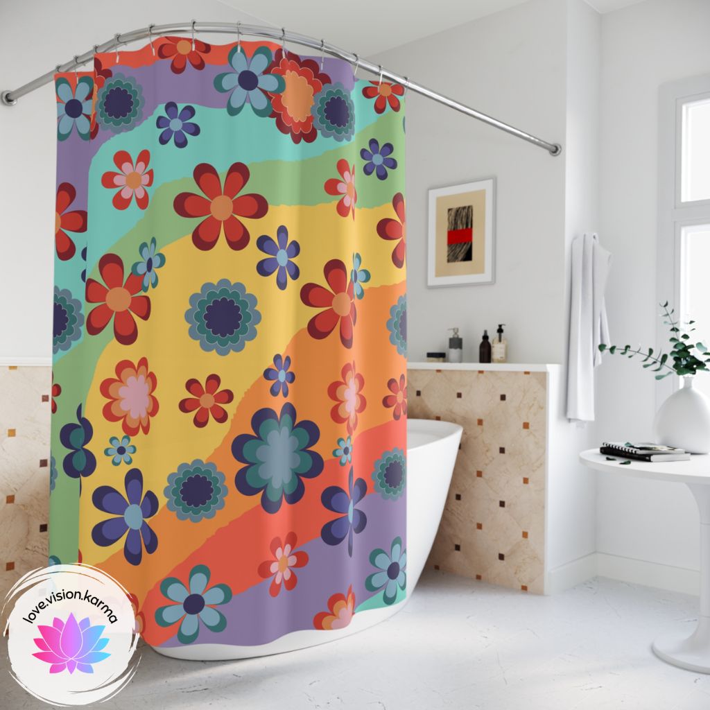 Groovy Hippie Flowers Retro MCM Colorful Shower Curtain
