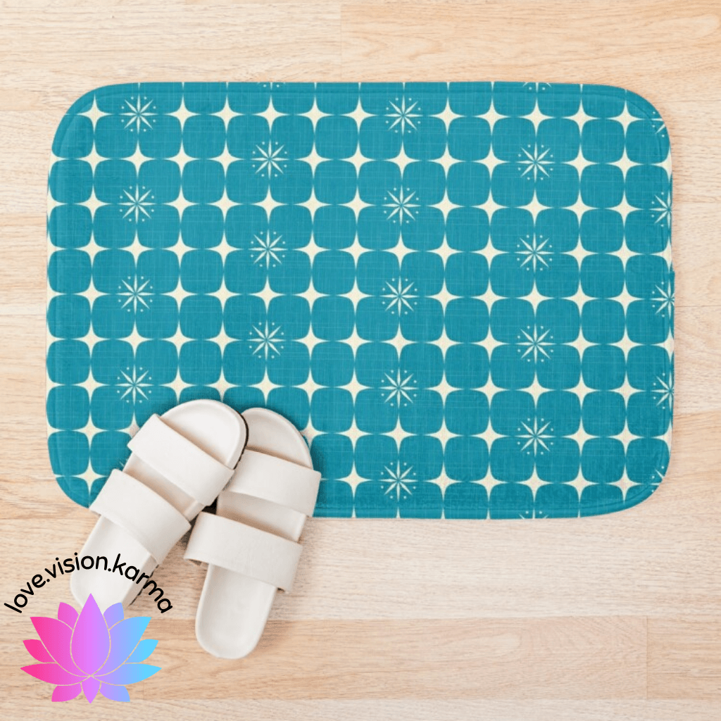 Retro 50's Atomic Starburst Mid Century Blue Bath Mat
