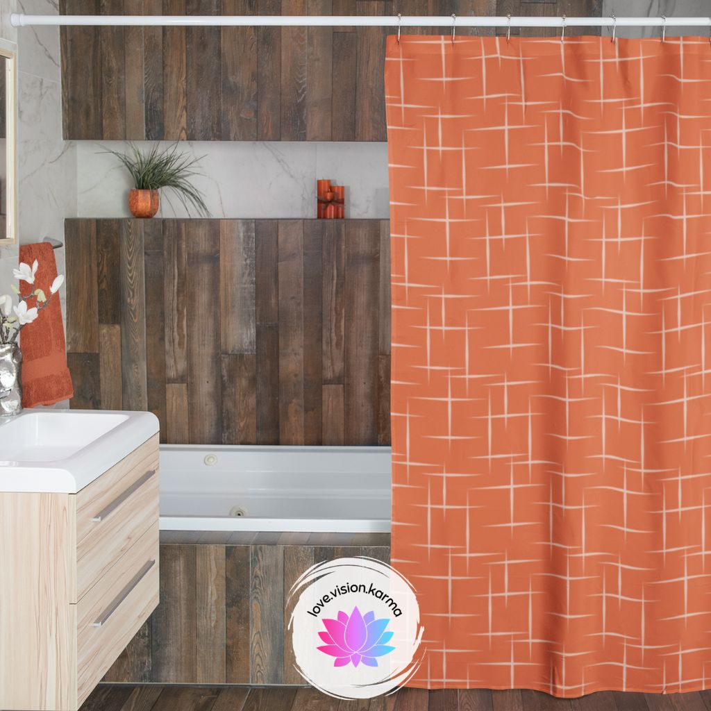 Retro 50s Abstract Lines Mid Century Modern Orange Shower Curtain