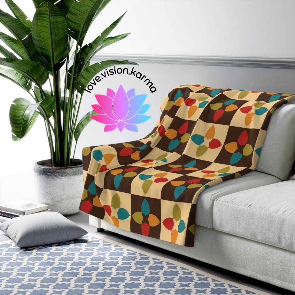 Retro 60s 70s Mid Century Mod Multicolor Lightweight Velveteen Blanket