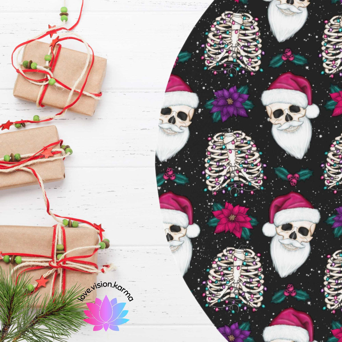 Santa Skull Goth Christmas Eco-Friendly Black Wrapping Paper, Kitschy  Creepmas Whimsigoth
