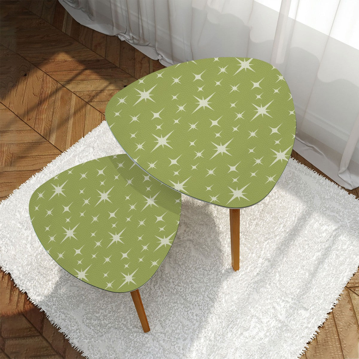 Retro 50s Atomic Starburst Mid Century Modern Chartreuse Green Nesting Accent Tables