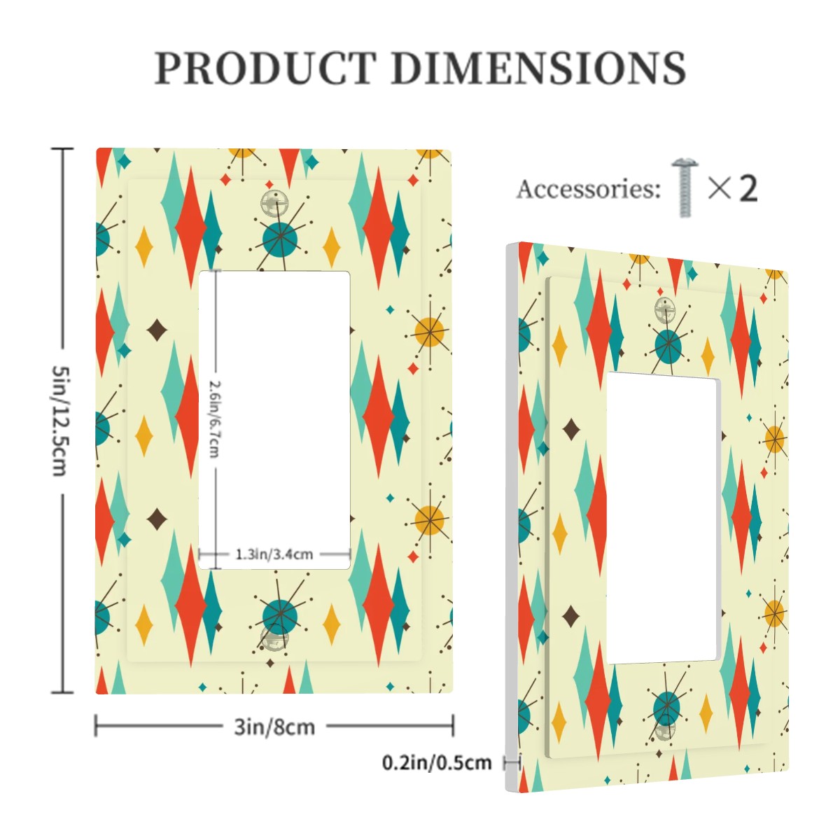 Retro 1950's Atomic Diamond and Starburst Mid Century Modern Colorful Rocker Light Switch Cover (1 Gang Wall Plate)