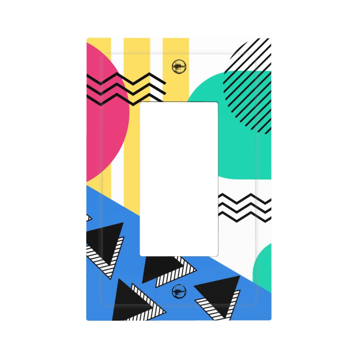 Retro 80's 90's Memphis Inspired Geometric, Kitschy, Throwback Aesthetic Colorful Rocker Light Switch Cover (1 Gang Wall Plate)