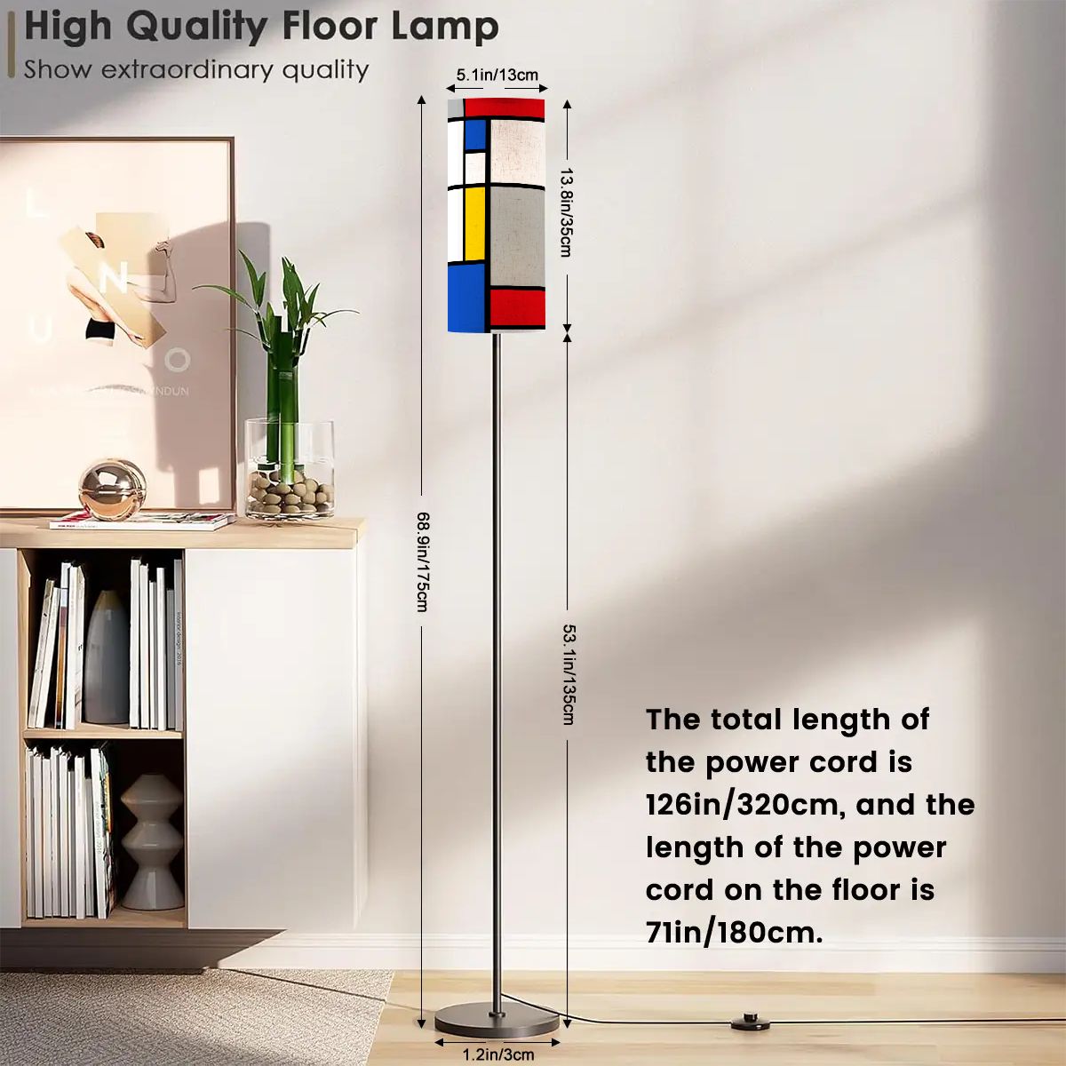 Retro MCM Mondrian Inspired Abstract Art Floor Lamp